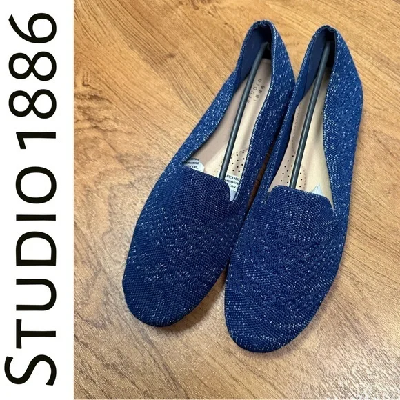 Studio 1886 Metallic Blue Silver Sparkle Knit Loafers Size 9 New With Tags - Picture 1 of 6